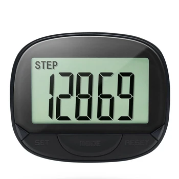 1 бр. крачкомер, 3D брояч на стъпки за разходка, преносим крачкомер, точен брояч на стъпки с по-голям дисплей-черен