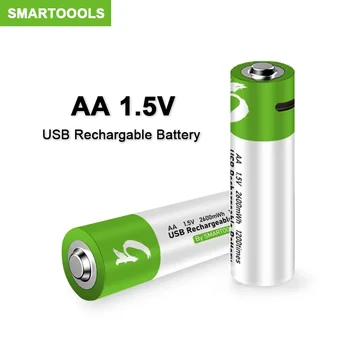 100% Оригинални USB AA Акумулаторни Батерии от 1,5 2600 МВтч Литиево-йонна Батерия за Дистанционно Управление с Мишката, Електрическа Играчка Батерия + Кабел