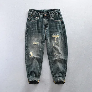 1030 Мъжки Дънкови панталони, с окъсани дупки, Пролет-Лято, Модни високо качество на Реколтата, дънки, Младежки Хип-хоп Свободни Ежедневни Улични Панталони