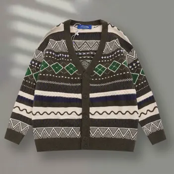 2023 Корейски пуловери, Палта, Дизайнерски жилетка в клетка в контрастен цвят с принтом, Мъжки Свитерок, Есенна мода, Вязаный жилетка, Яке, Пуловери