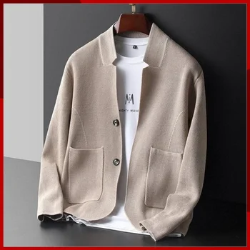 2023 Нов Костюм с висока яка, Мъжко вязаное палто, Всекидневни Модерен есенен жилетка, яке, Пуловер на две копчета, Мъжки Брендовый костюм