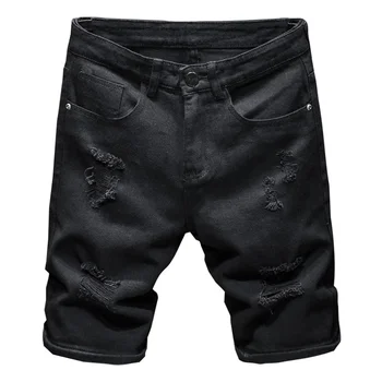 2023 Нови Летни Мъжки Скъсани Дънкови къси панталони в Класически стил в Черен, Бял Цвят Модерни Ежедневни Панталони Къси мъжки Дънки на марката
