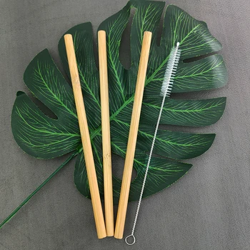 3 бр./компл., натурална бамбук соломинка, за многократна употреба сламки за пиене с калъф + чиста четка, екологични бамбукови сламки, бар инструменти