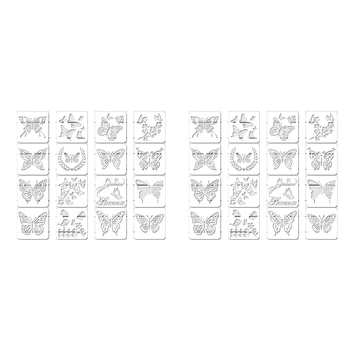 32шт за Многократна употреба на Листа с Пеперуди Модел на Пеперуда Художествена Живопис Шаблони за рисуване на Стени САМ Decor (6 x 6 Инча)