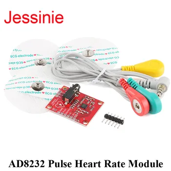AD8232 Модул сензор за измерване на пулса, ЕКГ, пульсометра, сензор за сърдечната честота в комплект с 3 електроди, кабели за Arduino