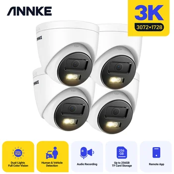 Annke 3K 6MP Камера за Видеонаблюдение H. 265 + Проследяване на човек Двупосочна Аудио POE Камера Поддържа 256 GB Памет, SD-карти