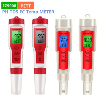EZ9908/PETT 4 в 1 за Измерване на Температура, pH TDS ЕО Тестер Количества вода Водоустойчив за Басейни, Резервоари с питейна вода
