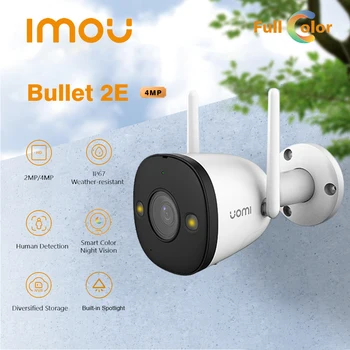 IMOU Bullet 2E 4-мегапикселова камера, WiFi Външна водоустойчив Домашна защита от откриване на човек IP камера Полноцветного нощно виждане
