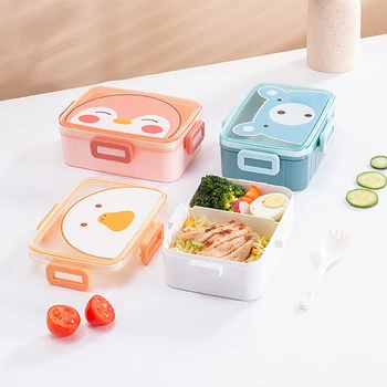Kawaii Child Lunch Box Кутия за съхранение на храна Ланчбокс Детска школа за момичета Преносими Пластмасови контейнери за Bento с капаци