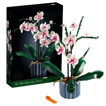 Moc Букет, Орхидея, блок, цветя, сукуленти, строителни блокове в саксии, подходящи за 10311, Романтичен комплект, строителни играчка, подарък за момичета