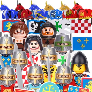 MOC Средновековни Военни Фигури на Войници градивните елементи на Римския Армейски Замъка на Рицарите, Животно, Дракон Боен Кон Оръжие Тухли Играчки Подарък