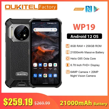 Oukitel WP19 21000 mah Батерия 33 W Бързо Зареждане 8 GB 256 GB Хелио G95 Восьмиядерный 6,78 Инчов FHD + дисплей 64 Mp Камера, NFC