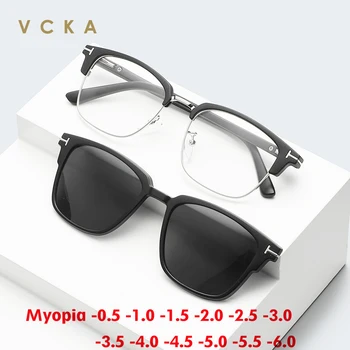 VCKA 6 в 1 Lenes Магнит Късогледство Слънчеви Очила Ретро Огледални Очила на Жените и Мъжете Поляризирани По Индивидуален Рецепта Малка Дограма -1,0 ~-6,0