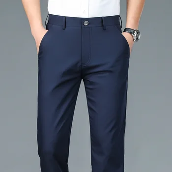 Висококачествени Луксозни прави панталони за бизнес Костюм, Мъжки Дизайнерски панталон от бамбуково влакно, Пролет-лято, Елегантни, Ежедневни Дълги официални панталони, Мъжки