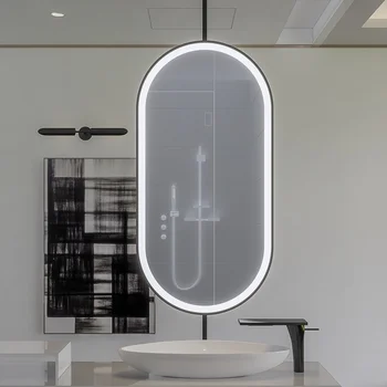Голямо Индивидуално Подвесное Овално Огледало Със Сензор за околната Светлина в банята, Огледало в цял ръст, Коса Изкуство, Led Лампа Espejo за баня