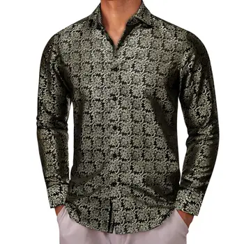 Дизайнерски ризи за мъже, Копринени Кафяв, Златисто-черни, Приталенные Мъжки Блузи с дълъг ръкав, Ежедневни вечерни блузи, дишащи Бари Уонг