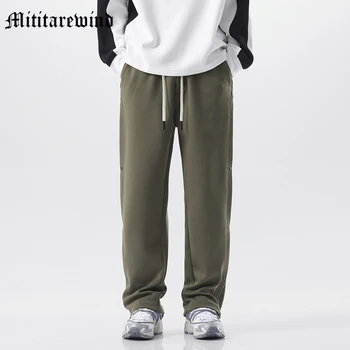 Ежедневни панталони за мъже Модерен дизайн копчета, прави универсални обикновен мъжки панталони, спортна градинска облекло в стил хип-хоп, младежта