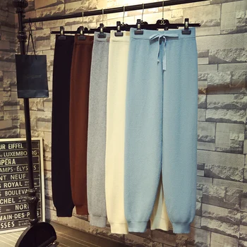 Есенно-зимни плетени панталони Harun, Женски Свободни ежедневни панталони с девет штанинами, изолирана вълнени панталони-репички, Гамаши