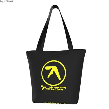 Жълта чанта-тоут Aphex Twin за хранителни покупки, дамски парусиновая чанта за електронна музика Kawaii, пазарска чанта на рамо, чантата е с голям капацитет