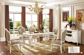 Златист цвят луксозен Дървен европейския класически стил комплекти мебели за трапезария маса за хранене