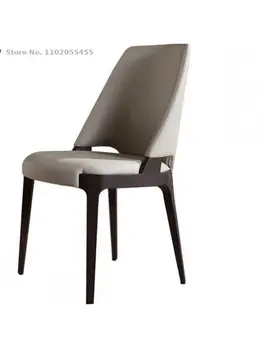 Италиански минималистичен кожен стол за хранене, начало минималистичен модерен хотелски стол за преговори, лесен луксозен стол за книги с облегалка от масивна дървесина