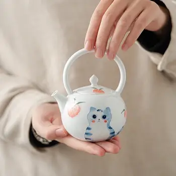 Китайски Чайник Cat Teapot, чайникът Кунг-с Петлевой дръжка, чайникът За Приготвяне на Малък Привлекателен Керамични Чай Ръчно рисувани Fu