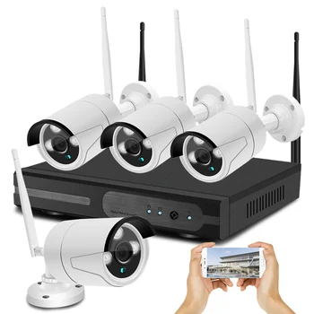 Комплект за IP-камера 1080P НРВ, Система за Wi-Fi за Нощно виждане, система за сигурност на открито и закрито, двустранно видео, 4-канален видео-наблюдение в комплект с камери за видеонаблюдение