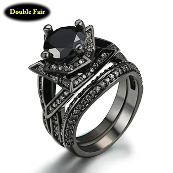 Комплекти пръстени с кубическим цирконием цветовете на черното злато в стил пънк за жени и мъже, маркови модни бижута на едро DWR622