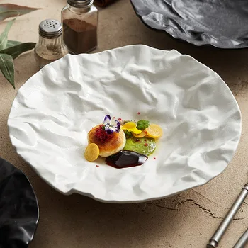 Креативна Плиссированная керамична чиния за приготвяне на храна, прибори за хранене в Скандинавски стил, Порцеланова чиния за салата в западен Стил, Нередовна чинии, прибори за готвене, Новост