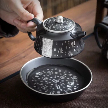 Лилаво Глинен Чайник, Набор За Приготвяне на Чай, Декориран Сребро 999 Проба, уреди За Заваряване на Чай Кунг-фу, Китайска Набор за Приготвяне на Чай