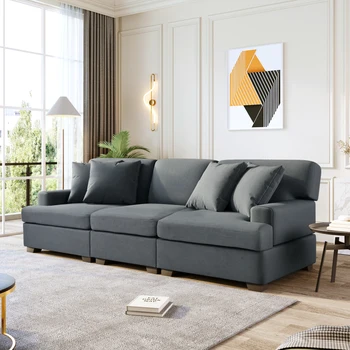 Луксозен 3-местен диван с подвижна облегалка, възглавнички за сядане и 4 удобни възглавнички, стилен диван, подходящ за всекидневна, офис