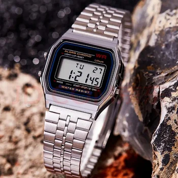 Луксозни ръчни часовници F91W, Водоустойчив Ретро дигитални Спортни военни часовници е от неръждаема Стомана, Мъжки и Женски Електронни часовници