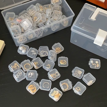 Малки Ковчежета за бижута Квадратни Прозрачни Пластмасови Кутии Калъф за съхранение на бижута Довършителни Контейнер Опаковка Кутия за съхранение на обици