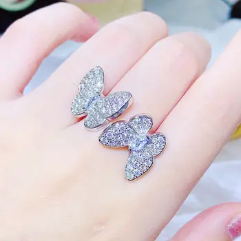 Малко Луксозно Бижу от висок клас, Дизайн на Групови, за да Създадете пръстен с две Пеперуди-Феи, Супер Пенливи пръстен с микро-набор от Цирконов