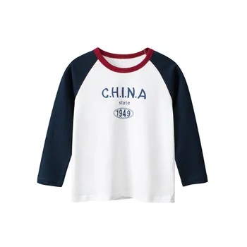 Марка детски дрехи, Ежедневни тениски с дълги ръкави за момчета, Новост Есента 2023, Детски дрехи в стил смесица от букви, Памучен Долна риза