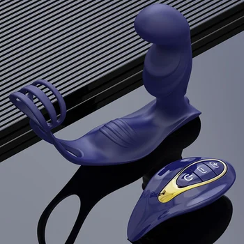 Мек Масаж на простатата, 12 скорости, Силиконов анален накрайник, вибратор с петушиными пръстени, секс-играчки с дистанционно управление за мъж мастурбация