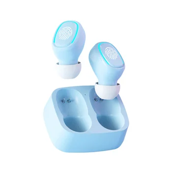 Мини Безжична Bluetooth слушалка, тапи за уши с чувствителен на допир осветление, Защита от пот, стерео слушалки с високо качество, Универсална, зелен