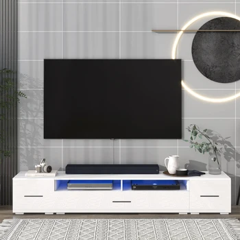 Минималистичная поставка за телевизор е с led подсветка, меняющей цвят, Модерен и универсален развлекателен център, гланц телевизионен шкаф