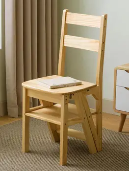 Многофункционален лестничный стол от масивно дърво, домакински закрит дървена сгъваема сгъсти лестничный стол, преносима стълба за катерене с двойно предназначение