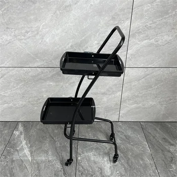 Модерна салонная количка от ковано желязо Търговски Мебели за фризьорски салон, Салон за красота Двупластова Преносим количка със шкивом