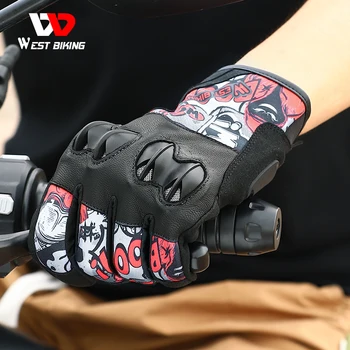 Мотоциклетни ръкавици WEST BIKING с графити, противоударные ръкавици от кожата на МТВ, Ендуро-ръкавици със сензорен екран върху целия пръст, със защита на ставите