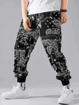 Нови мъжки ежедневни панталони, модерни ежедневни панталони в стил хип-хоп с флорални принтом във формата на цвете кашу, дълги панталони с цифрово принтом