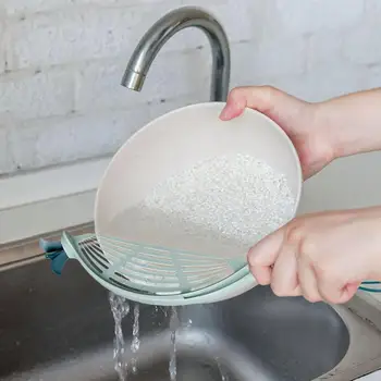 Райс за миене на Творчески Сливная Ориз, дъска Мултифункционална Ръчно Сито-Удобна клипса Висящи домашни устройства за оризова кухня