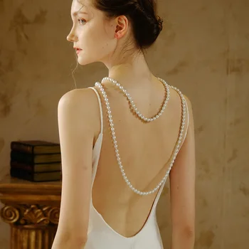 Ретро стил Просто Колие-чокер с перлената веригата 67 см За жените, Сватбената огърлица с отложено във формата на Миди, Модни бижута на Едро