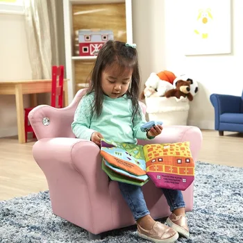 Розово Детско столче с осеян със замъци микробиолозите облегалка от изкуствена кожа, Детски Мебели-Стол Принцеси за деца, Детски Мебели, Розов стол за Бебето