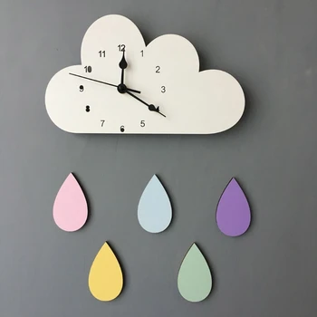 Скандинавските Мультяшные Изчислителни Часовници Rainbow Raindrop, Дървени Безшумни Часовници за Декорация на стените на Къщата на Едро