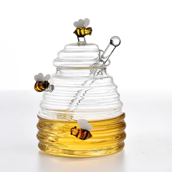 Стъкло резервоар за сот, кухненски инструменти, Контейнер за съхранение на мед с кофа и капак, бутилка за съхранение на мед, кухненски органайзер за съхранение на мед