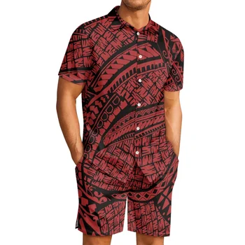 Татуировка с тотем полинезийски племе, Фиджи, щампи Фиджи, Нова мъжка риза с червени копчета, панталони от быстросохнущего полиестер, спортен костюм