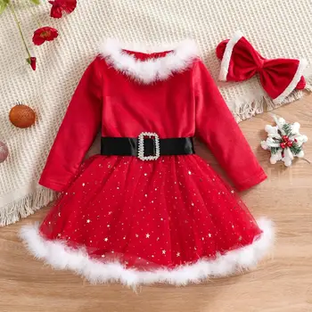 Творческа Червена рокля в Рождественском стил За момичета, Коледно парти, Cosplay, Комплект дрехи за Снимки, Коледен подарък За момичета