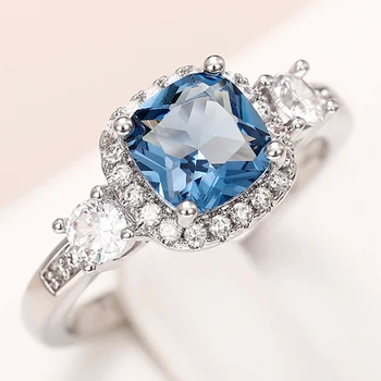 Темпераментни Пръстен със синьо кубическим цирконием за жени, пръстени ангажимент за специални случаи, Аксесоар за Годеж, Нови модни бижута
